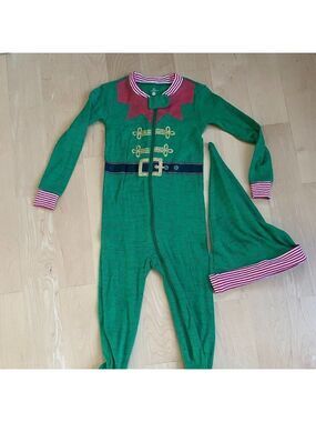 𝅺pl Sleep By Petit Lem Footed Pajama Sleeper Bnwot Holiday Xmas W Hat Green